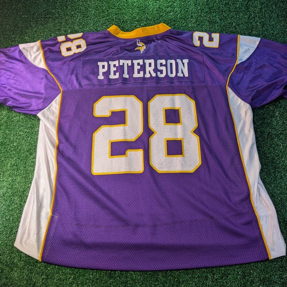 Reebok Minnesota Vikings Adrian Peterson 28 NFL Jersey Mens 2XL Purple Hemmed